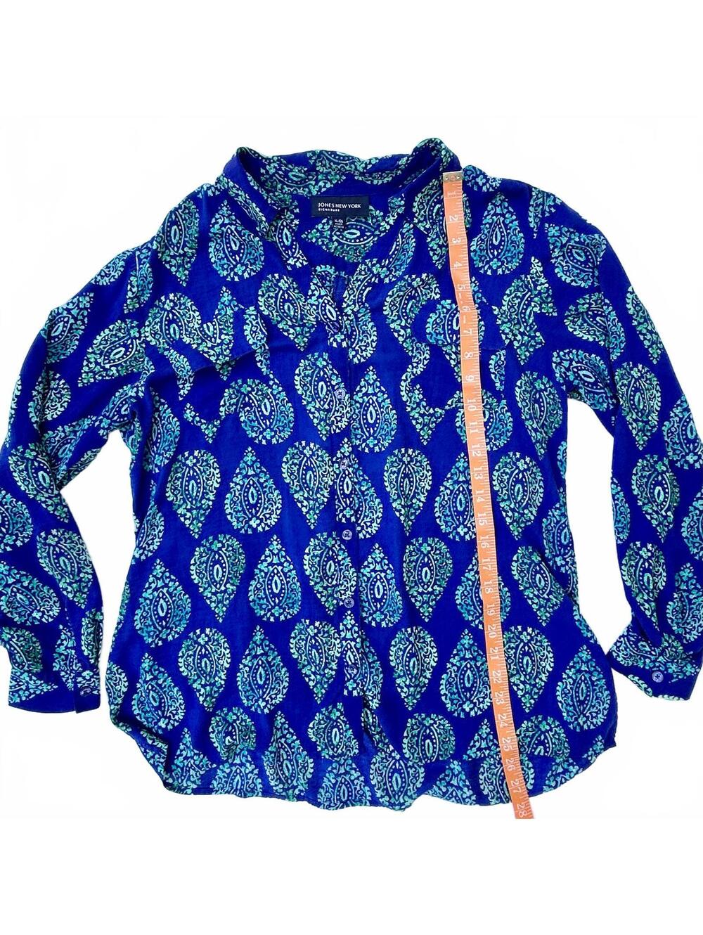 Jones New York Blue Green Button up blouse size XL
